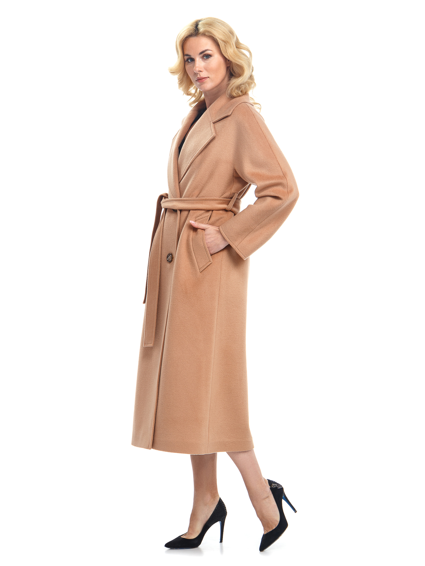 Женское текстильное пальто с воротником